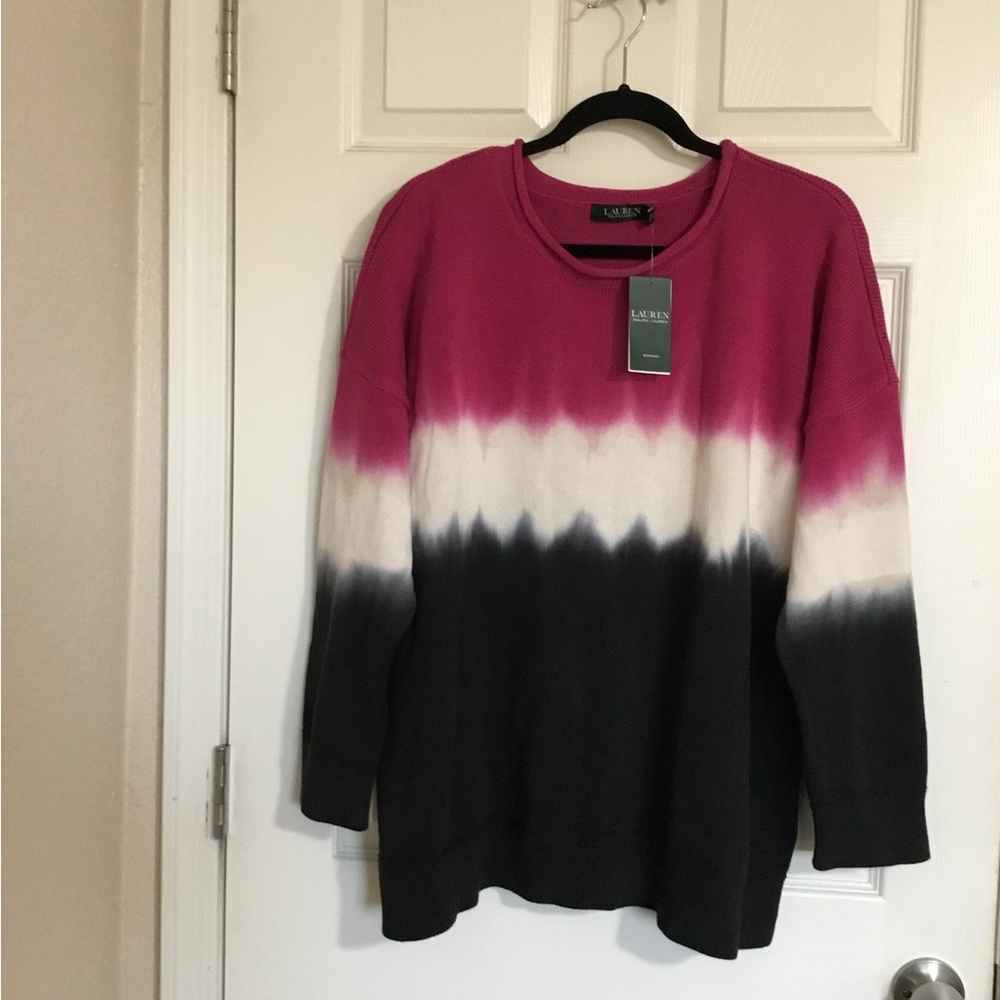 Lauren Ralph Lauren Taruvana Cotton Tye Dye Pink White gray Sweater 3X NWT